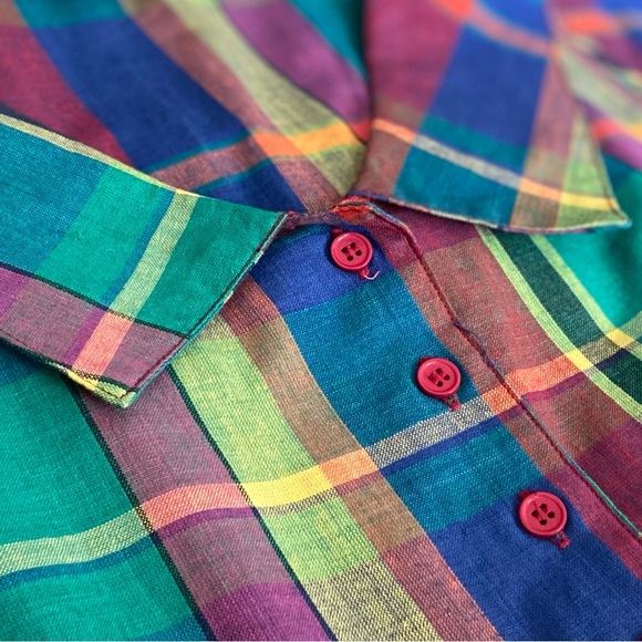 🌈 Tangibles, Vintage Cirque Arc-En-Ciel Madras Plaid Dress - Picture 3 of 16